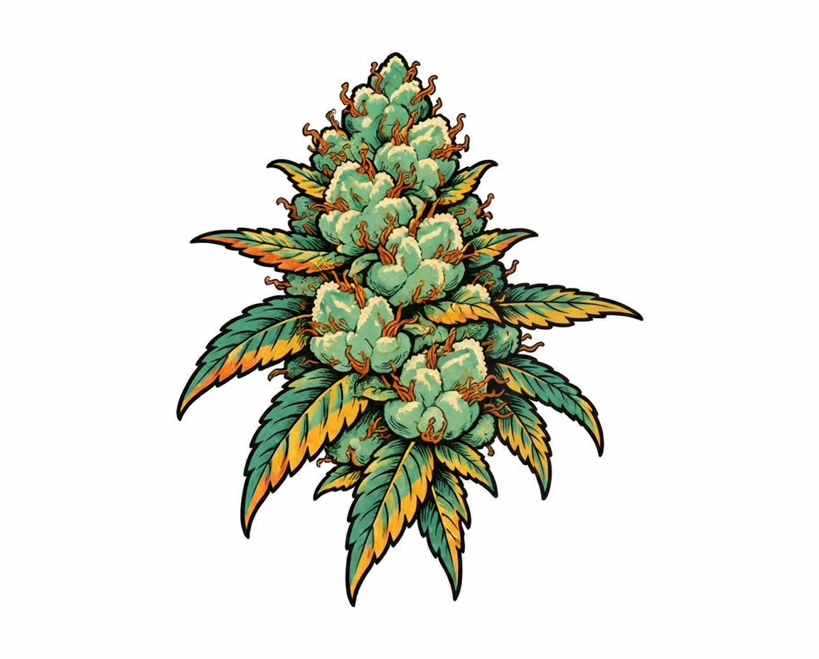 Illustration of a green flower bud with serrated leaves