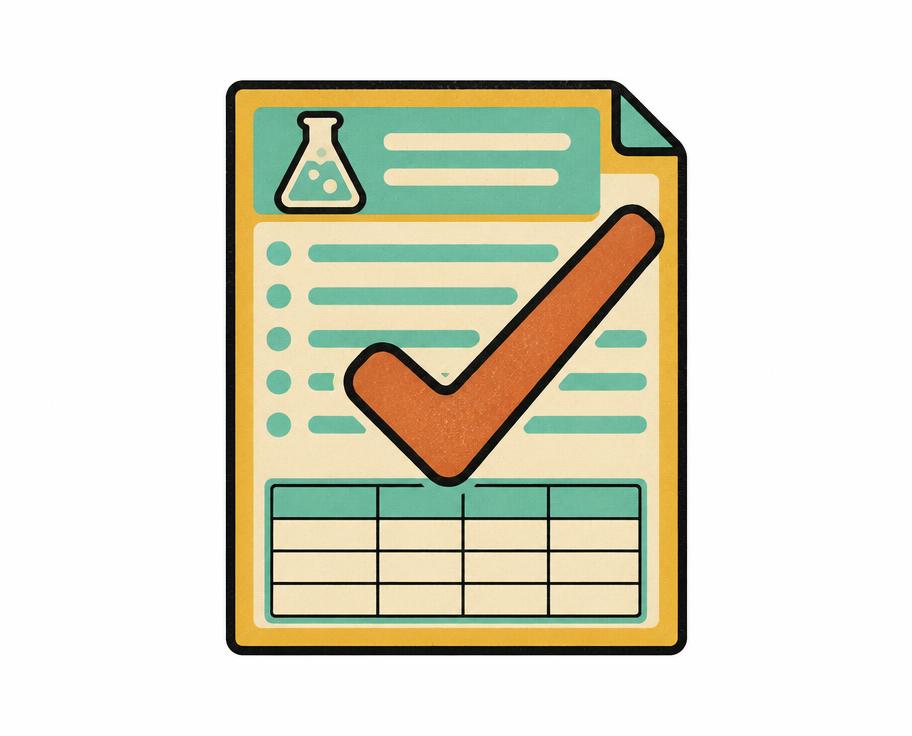 Illustration of a third-party lab report sheet with a large checkmark